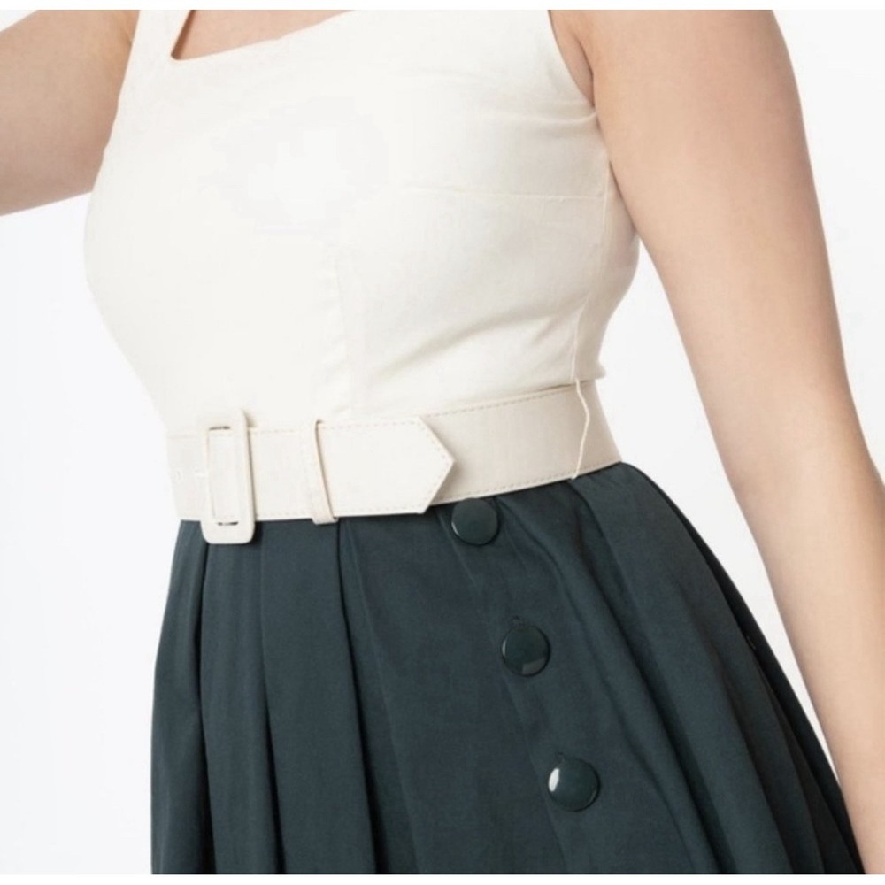 Collectif Color-block MidiSwing Dress matching belt, Dark Green&Cream US 18 UK22 - Picture 7 of 15